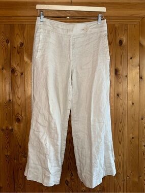 Wide Leg Linen Blend Pants in Off-White
